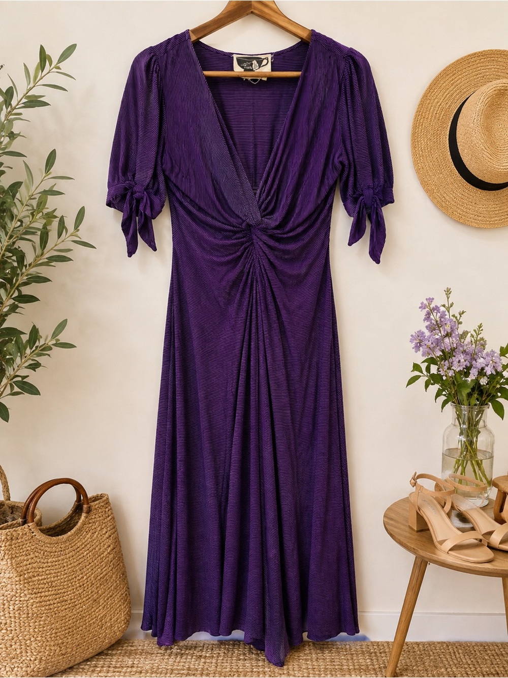 Tee Party Purple Ruched Twist Front Midi Dress – Size Medium